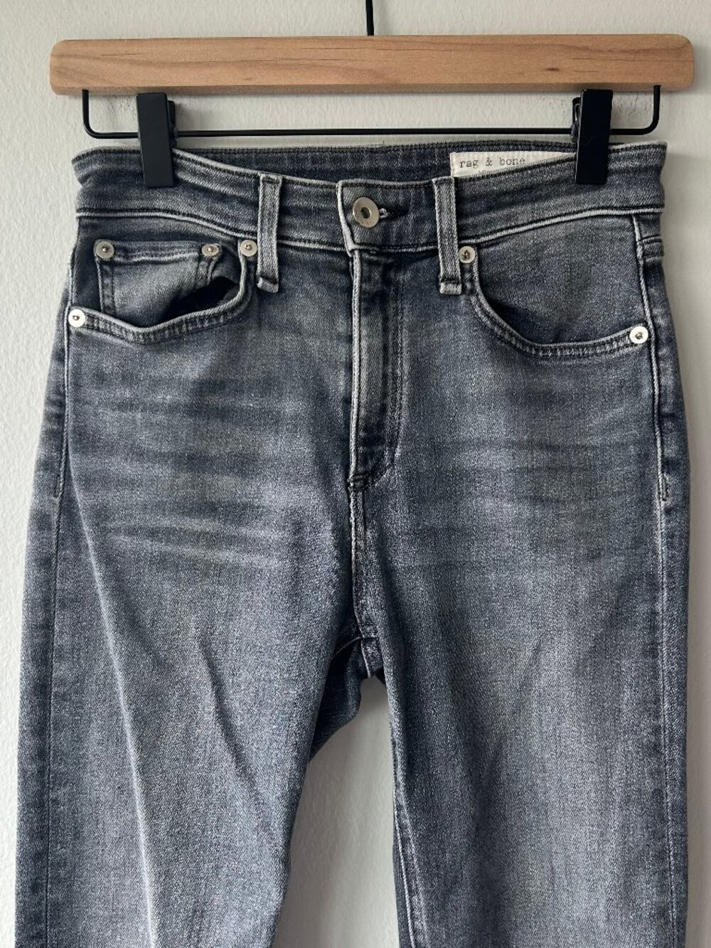 Rag & Bone Nina High Rise Ankle Skinny Jeans Universe Gray Wash Raw Hem 24 - Picture 2 of 9